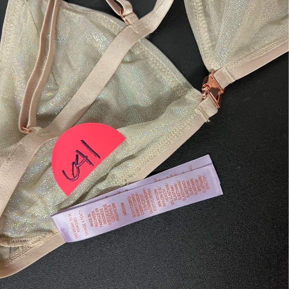 Savage X Fenty bralette tan gold shiny silver womens medium front closure - Picture 9 of 12